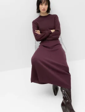 High Waisted Knitted Midi A Line Skirt Dark Aubergine female - M&S - FashionsVida