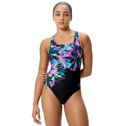 Female Placement Printed Powerback Swimsuit Firework Burst / Black UK 38 Women