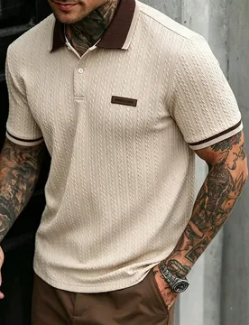 Camisa polo casual de manga corta con estampado de letras para hombre XXL - Shein - FashionsVida