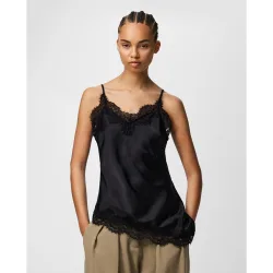 Top asimétrico lencero de mujer con escote pico y tirantes finos