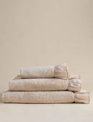 Pure Cotton Ruffle Towel with Linen Border Light Buff