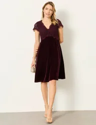 Velvet Lace Detail V-Neck Mini Waisted Dress Burgundy female