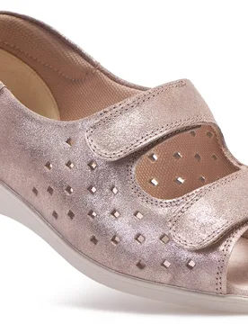 Connie Women's Extra Wide Sandals for Swollen Feet - Gold Shimmer - Size: 5 XXW - Cosyfeet - FashionsVida