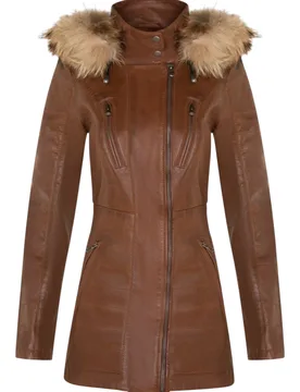 Womens Tan Quilted Parka Jacket-Winton Lamb Leather - Size 22 Uk - Infinity Leather - FashionsVida