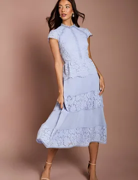 Women's Lace Bodice Pleated Skirt Midi Dress in Cornflower Blue Size: 8 - Cornflower Blue - Size: 8 - Coast - FashionsVida