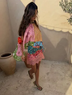 Printed Lace Detail Mini Slip Skirt Pink Mix female - Never Fully Dressed - FashionsVida