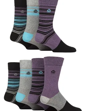 Mens 7 Pair Recycled Cotton Patterned Socks Stripe Purple / Grey / Black 7-11 - Multi Coloured - Size: 7-11 Mens - Jeff Banks - FashionsVida
