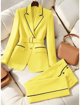 Conjunto de blazer elegante con parches y pantalones rectos para mujer de talla grande, atuendo para ir al trabajo 0XL - Shein - FashionsVida