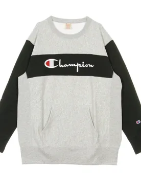 Felpa Girocollo Uomo Colour Block Kangaroo Pocket Reverse Weave Light Grey/black - Champion - FashionsVida