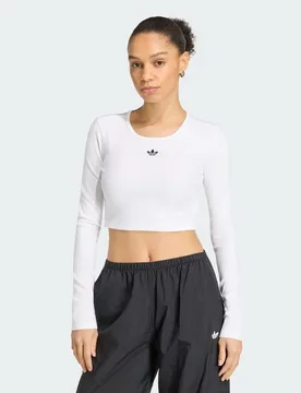 T-shirt a maniche lunghe Essentials Rib Cropped M White - Adidas - FashionsVida