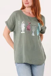 Fish Iridescent Print Top - M/L / KHAKI - female