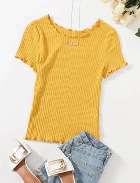 Camiseta delgada tejida de canalé ribete en forma de lechuga XS - Shein - FashionsVida