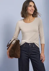 Basic T-Shirt mit 3/4 Arm female Beige