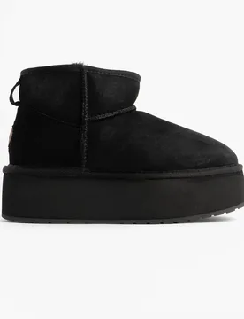 Stinger Micro Flatform Womens Sheepskin Boot Black - Size Uk 6 - Emu australia - FashionsVida
