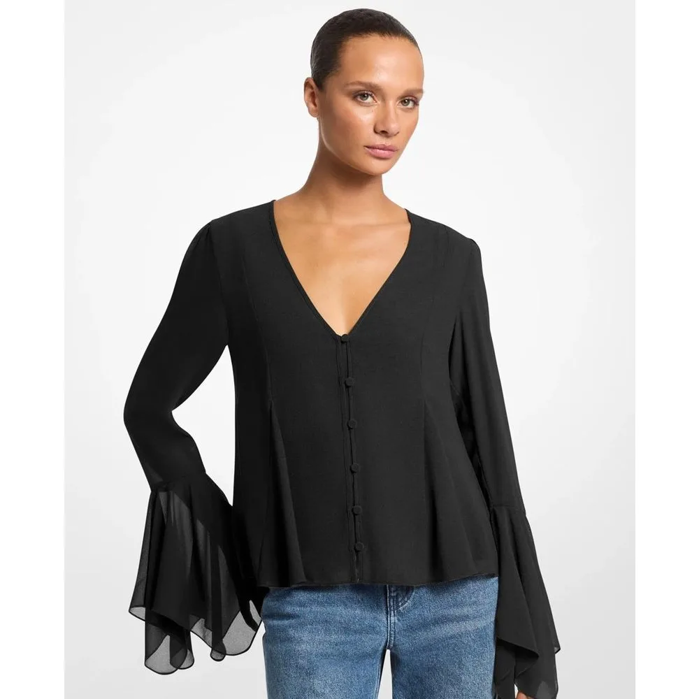 Blusa de mujer de georgette con mangas acampanadas - MICHAEL Michael Kors - FashionsVida
