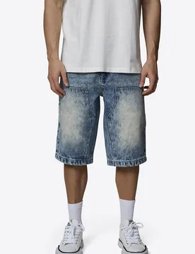 Mens Blue Baggy Washed Denim Carpenter Shorts - Size 28 (Waist) - Good For Nothing - FashionsVida