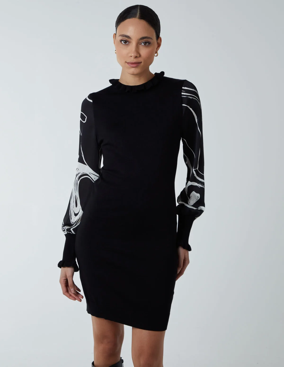 Marble Sleeve Dress - L / BLACK - female - Blue Vanilla - FashionsVida