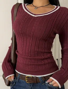 Suéter informal de mujer con cuello en V y ribete de contraste, apto para otoño/invierno S - Shein - FashionsVida