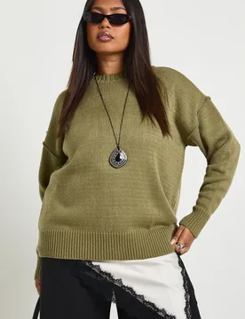 Womens Plus Exposed Seam Knitted Jumper - Green - Size 28 Uk - Boohoo - FashionsVida
