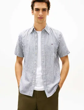 Regular Fit Linen Blend Striped Shirt Navy Mix male - Tommy hilfiger - FashionsVida