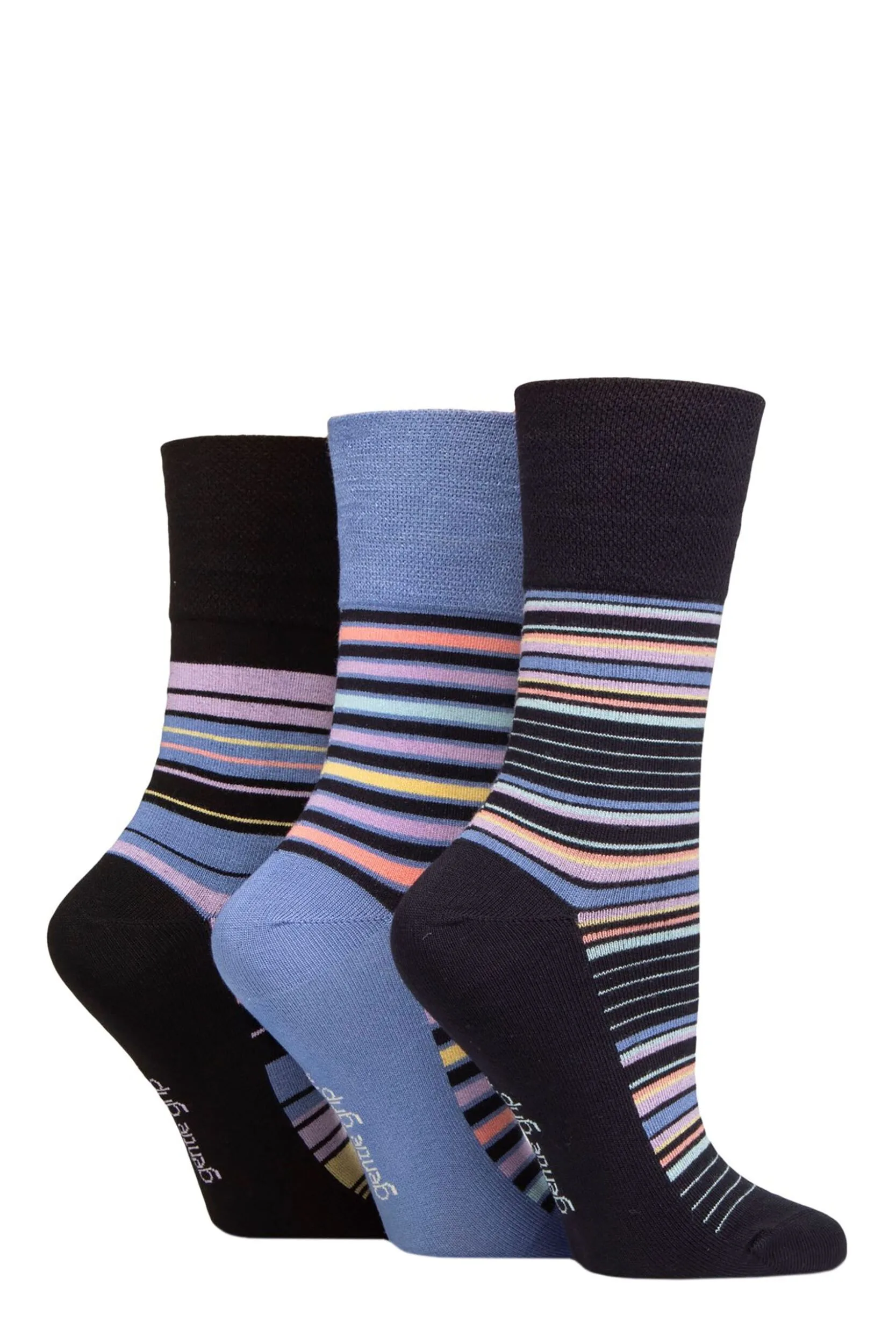 Women's 3 Pair Patterned Bamboo Socks Stripey Array 4-8 - Multi Coloured - Size: Small - Gentle Grip - FashionsVida