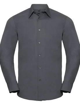 Collection Mens Long Sleeve Poly-Cotton Easy Care Tailored Poplin Shirt (Convoy Grey) - Multicolour - Size Large - Russell athletic - FashionsVida