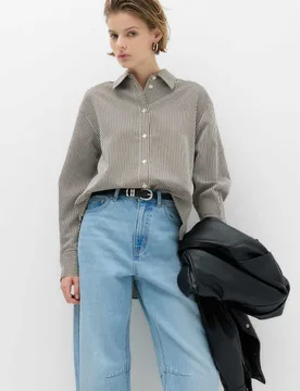 Textured Striped Shirt Black Mix female - M&S - FashionsVida