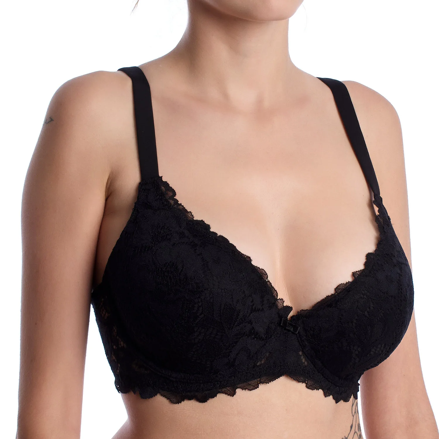Womens Underwired Bra With Comfy-Balconette Cups - Black - Size 38b - Lormar - FashionsVida