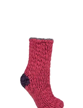 Women's 1 Pair Soft Hand Knitted Slipper Socks Winter Berry 4-8 Ladies - Pink - Size: Small - ELLE - FashionsVida
