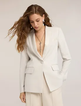 Chaqueta de mujer estructurada en cady con detalles en raso solapas de lanza con insertos y cierre de un solo pecho con botón - Motivi - FashionsVida