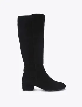 Suede Block Heel Round Toe Knee High Boots Black female - Carvela - FashionsVida