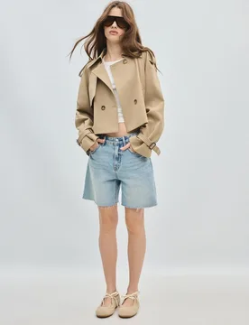 Kurzer, fließender Trenchcoat zum Anziehen Khaki XS - Stradivarius - FashionsVida