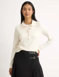 Cotton Blend Textured Top with Wool Cream female