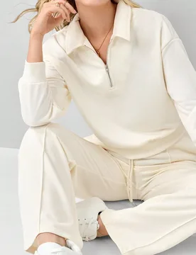 Sudadera con media cremallera de hombros caídos y pantalones con cordón en la cintura L - Shein - FashionsVida