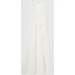 Vestido largo fluido con escote de pico y volantes