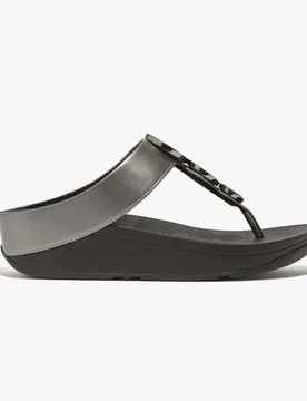 Halo Bead-Circle Metallic Womens Toe Post Pewter Black - Silver Pu - Size Uk 7 - Fitflop - FashionsVida