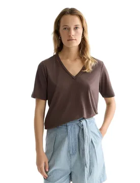 T-shirt à Manches Courtes Et Col En V U9a01291t Linen Hot Fudge S - Scotch & Soda - FashionsVida