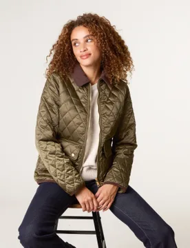 Diamond Quilted Cord Collar Coat - M / KHAKI - female - Blue Vanilla - FashionsVida
