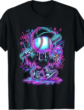 Baseball Drip Ice Cream Graphic Tee Funny Sport Lover Short Sleeve Round Neck T-Shirt - Aliexpress - FashionsVida