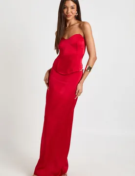 Womens Satin Fishtail Maxi Skirt - Red - Size 6 Uk - Boohoo - FashionsVida