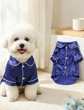 Pijama de satén para mascotas, camisa de perro azul real transpirable y cómoda, ropa de estar en casa para cachorros sin elasticidad, adecuada para - Shein - FashionsVida
