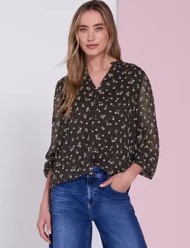Langarm Chiffon-Bluse mit Split Neck female Braun - Street One - FashionsVida