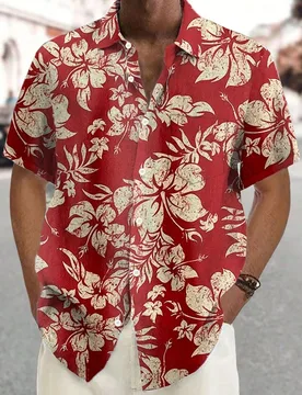 Camisa de manga corta con botones y estampado retro de lirio y flores tropicales para hombres de talla grande 3XL - Shein - FashionsVida