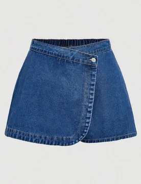 Falda pantalón de mezclilla azul lavada talla grande para mujer, ropa informal de vaquera de verano para vacaciones, uso casual en la oficina, festiv - Shein - FashionsVida