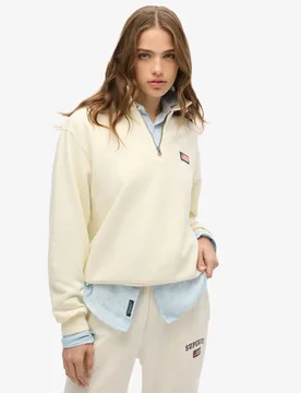 Superdry Damen Athletic Essentials Sweatshirt mit Kragen und Reißverschluss Weiß - Größe: 36 - 64.99 - FashionsVida
