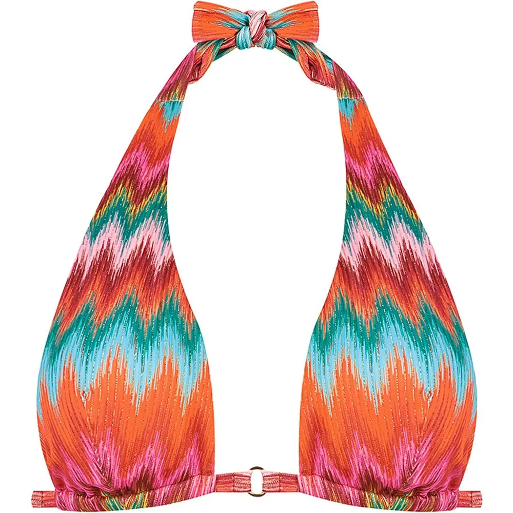 Top de bikini triángulo atado al cuello y estampado con lurex - Lola Dolores Cortés - FashionsVida
