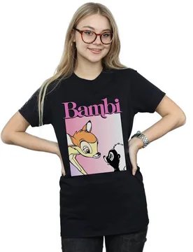 Women's Bambi Nice To Meet You Cotton Boyfriend T-Shirt in Black Size: Large - Black - Size: L - Disney - FashionsVida