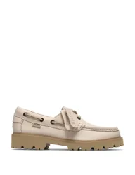 Leather Block Heel Boat Shoes Cream female