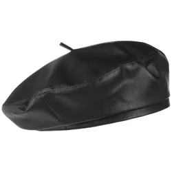Faux Leather Beret by - black - Female - Size: L/XL (58-60 cm)