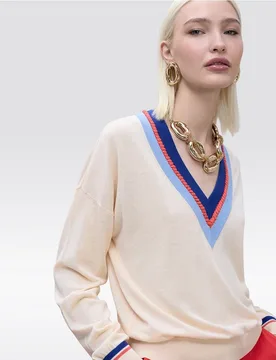 Jersey de mujer con cuello pico y detalle trenzado - Lola Casademunt - FashionsVida